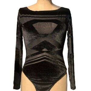 Rare Nasty Gal sheer and velvet open back sexy bodysuit top